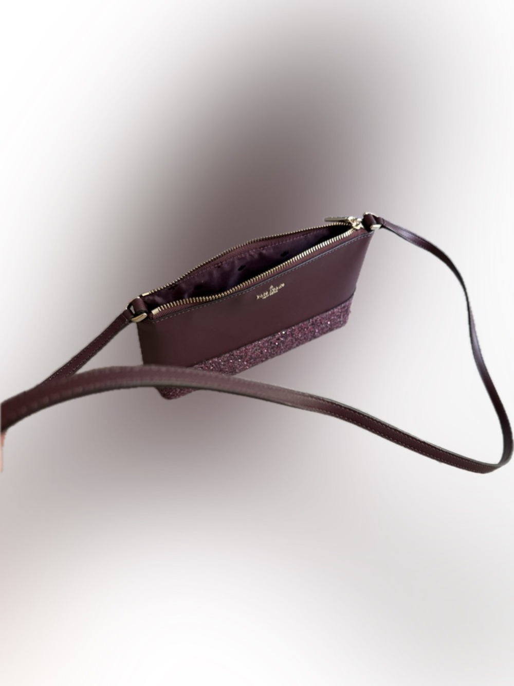 Kate Spade New York Purple and Gold Glitter Zip Crossbody Bag